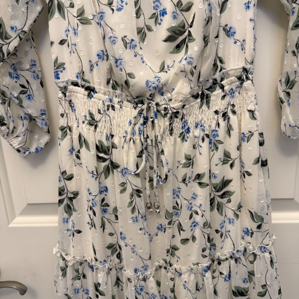 Ryan Michelle White Blue Floral Off Shoulder Smocked Waist Dress PS - Picture 7 of 7
